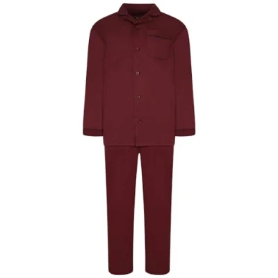 Image of Forge Mens Big &amp; Tall Plus Size Pyjama Set 100% Cotton Super Soft Lightweight Casual King Loungewear Sleepwear Nightwear Pajama Burgundy 5XL