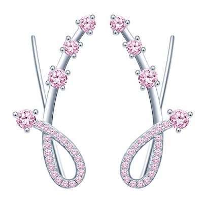 Image of Yumilok Ear Cuffs Hoop Climber S925 Sterling Silver Earrings Hypoallergenic Earring with 4 Cubic Zirconia