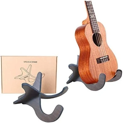 Image of Detachable Wooden Ukelele Stand, Holder Musical Instrument Stand Concert Portable Non Slip Violin Wood for Small Guitar, Violin, Banjo (Dark Brown)