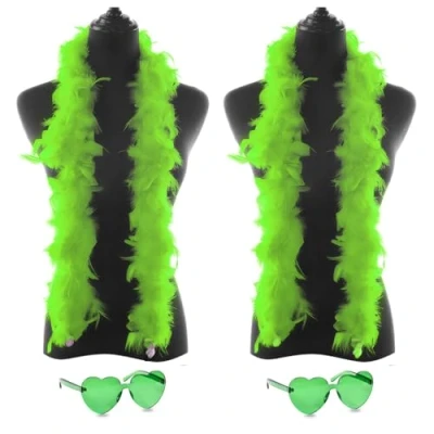 Image of db11 2 Pcs Feather Boas with Heart Rimless Sunglasses，4 ft Boa Halloween Christmas Bachelor Party Pack Accessory (Green)
