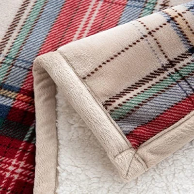 Image of Easylife Plush Sherpa Throw Blanket (Brown Check), Soft and Cosy Fleece Blanket, Machine Washable Sofa or Bed (measures 127 x 153cm), Large Fully Guaranteed