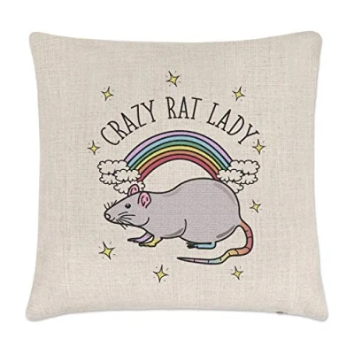 Image of Gift Base Rainbow Crazy Rat Lady Linen Cushion Cover