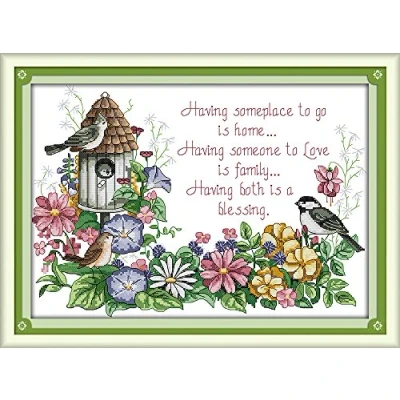 Image of Cross Stitch Kits, Birds Love Nest Flowers Awesocrafts Easy Patterns Stitching Embroidery Kit Supplies Christmas Gifts, Counted (Birds, Counted)