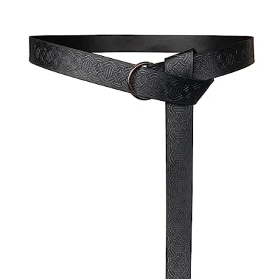 Image of HiiFeuer Medieval Embossed PU Leather O Ring Belt, Retro Renaissance Knight Belt (Black E)