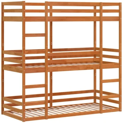 Image of vidaXL Triple Bunk Bed without Mattress Wax Brown 75x190 cm Small Single Solid Wood Pine