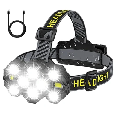 Image of Victoper Head Torch Rechargeable v10000 Upgraded 22000 Lumen Torches LED Super Bright Headlight 10 LEDs Modes Hands Free Flashlight for Camping Fishing Cycling Hiking Waterproof, Black