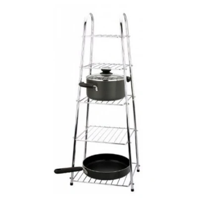 Image of 5 TIER CHROME SAUCEPAN POT FRYING PAN STAND KITCHEN