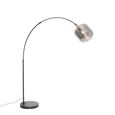 Image of Qazqa Arc Floor lamp I Light Black with Gold Smoke Glass Zuzanna Modern Suitable for LED E27 1 Living Room Bedroom