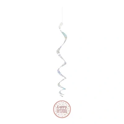 Image of Unique 84927&quot; Happy Birthday Hanging Swirl Decorations 32 Glittery Rosegold 6 Pcs, Rose Gold