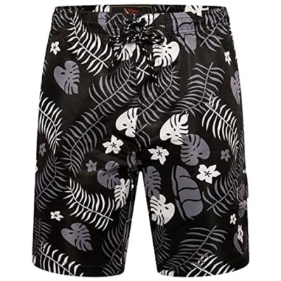 Image of Forge Men&#039;s Swim Shorts Elasticated Waist Drawstring with Pockets, Black Colour, UK Size 3XL