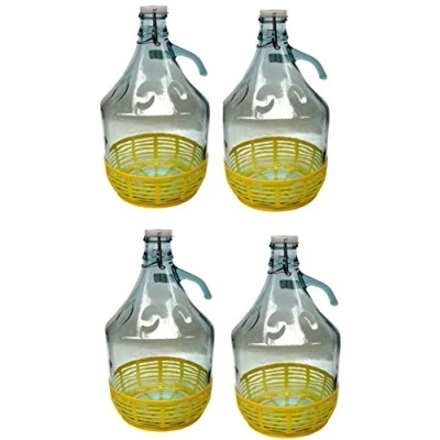 Image of lilawelt24 Fermentation Balloons with Clip Closure and Plastic Basket, Glass Balloon, Wine Swing Top Bottle, Bottle Pack of 4 5 L