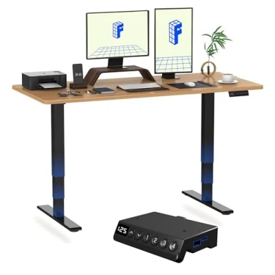 Image of FLEXISPOT E5 160x80cm Electric Standing Desk 160kg Load Dual Motors 3 Stage Height Adjustable One Piece Sit Stand Up with Memory Smart Pannel(Black Frame+Maple Top)