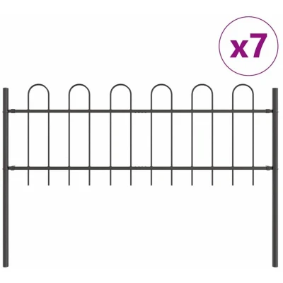 Image of vidaXL Garden Fence with Hoop Top, Grey, 11.9 x 0.6 m, Made of Steel