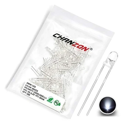 Image of Chanzon 100 pcs 3mm White LED Diode Lights (Clear Round Transparent DC 3V 20mA) Bright Lighting Bulb Lamps Electronics Components Light Emitting Diodes