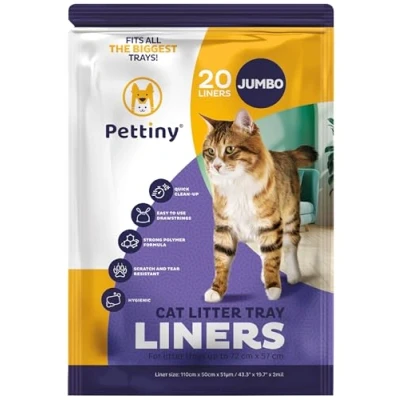 Image of Pettiny Jumbo Cat Litter Tray Liners with Drawstrings Pack of 20 Scratch Resistant Bags for Giant Box