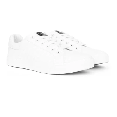 Image of Crosshatch New Mens Boys Trainers Lace up Casual Canvas Plimsolls Gym Pumps Flat Sneaker UK White 8