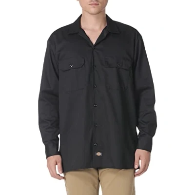 Image of Dickies Men&#039;s Big Tall Long Sleeve Work Shirt, Black, Medium