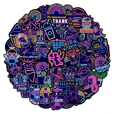 Image of Neon Graffiti Stickers, Cool Waterproof Vinyl Light Decals for Car Motorcycle Bike Bumper Helmet Skateboard Laptop Water Bottles Travel Luggage Guitar Scrapbook iPad Phone Case [50 PCS]