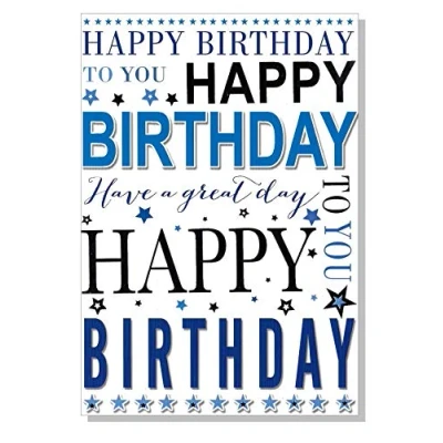 Image of Open Birthday Card Script Blue &amp; Silver 7.5&quot; x 5.25&quot; 004
