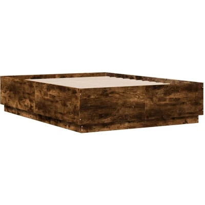 Image of vidaXL Bed Frame with LED without Mattress Smoked Oak 140x190 cm