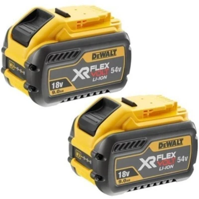 Image of DEWALT DCB547 18v / 54v XR FLEXVOLT 9.0ah Battery XJ Twin Pack, 18 V, Yellow, Pack of 2