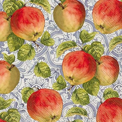 Image of Boston International IHR 20 Count Luncheon 3 Ply Paper Napkins, 6.5 x Inches, Classical Apples Blue