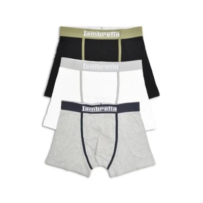 Image of Lambretta Mens 3 Pair Pack of Boxer Shorts (UK, Alpha, L, Regular, Black Grey White)