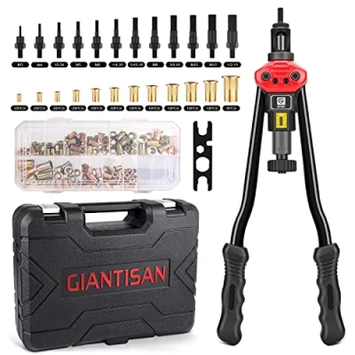 Image of Rivet nut Tool, GIANTISAN 16 Inch Rivnut Tool Kit with 12 Metric and SAE Mandrels, 176Pcs Assortment Kit, Rugged Carrying Case