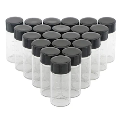 Image of Pxyelec Clear Liquid Sampling Sample Glass Bottles Vials with Graduation Black Screwcap Capacity 5ml (1/6 Oz) Pack of 30