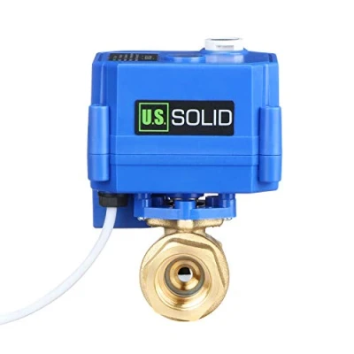 Image of U.S. Solid Motorized Ball Valve 1/2&quot; Brass with Manual Function, Full Port, 9 24V AC/DC and 2 Wire Auto Return Setup