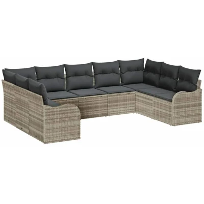 Image of vidaXL 9 Piece Garden Sofa Set with Cushions Light Grey Poly Rattan