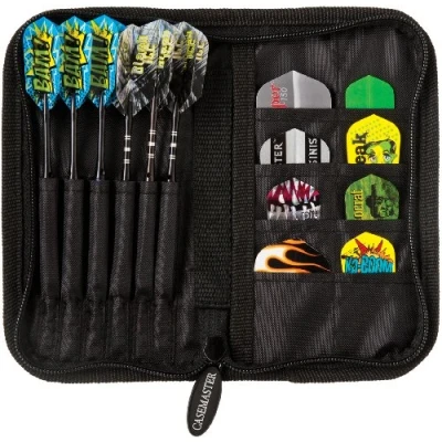 Image of Casemaster Deluxe Nylon Dart Case for Steel and Soft Tip Darts, Holds 6 Darts Features 8 Pockets Accessories Like Flights, Shafts Tips
