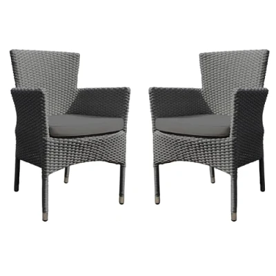 Image of BrackenStyle Oasis Rattan Garden Chair With Dark Grey Cushion Outdoor Armchair Patio Seat Stackable &amp; Fully Assembled (Set of 2)