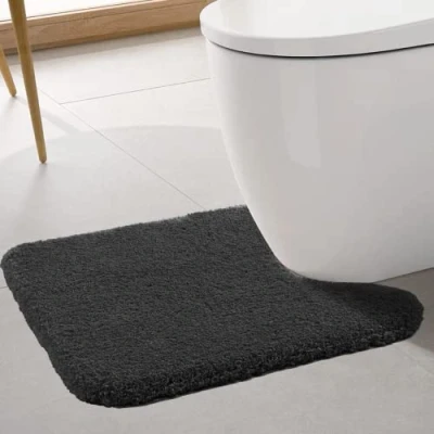 Image of ROLIZOE Ultra Thick Toilet Mat Non Slip Pedestal for Highly Absorbent Bathroom Rug Super Soft Bath Carpet Microfiber Floor U Shape 50 x 60cm, Black