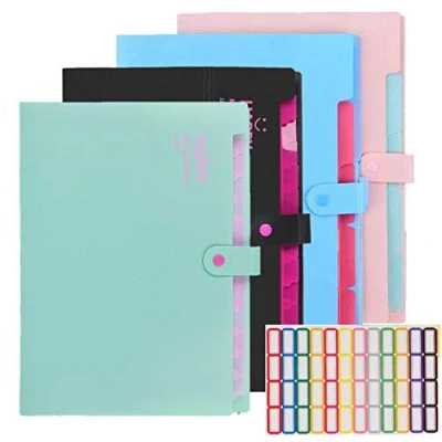 Image of KAHEIGN 4Pcs A4 Expanding File Folders, 12 Pockets Folder with Snap Closure Letter Size Accordion Document Paper Organizer for Home School Office (with 64Pcs Labels)