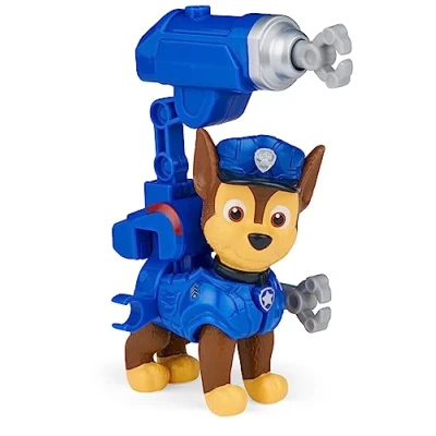 Image of Paw Patrol, Movie Collectible Chase Action Figure with Clip on Backpack and 2 Projectiles, Kids’ Toys for Ages 3 up