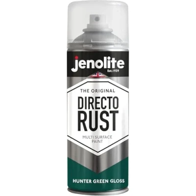 Image of JENOLITE Directorust Gloss Spray Paint Hunter Green 400ml Direct to Rust for Metal Multi Surface Wood, Metal, Plastic, Ceramic RAL 6028