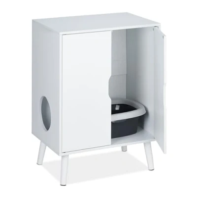Image of Relaxdays Cat Cabinet, 90% fibreboard 10% plastic, White, 77 x 58 40 cm