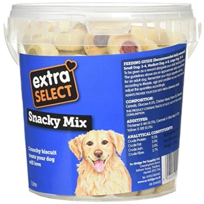 Image of Extra Select Snacky Mix Dog treat Biscuits in a 1lt Bucket (approx 100 biscuits)