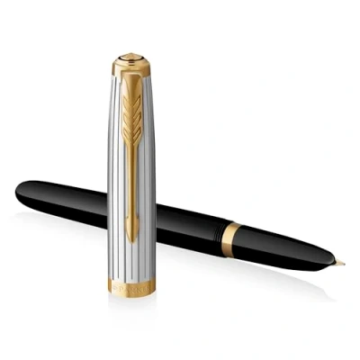 Image of Parker 51 Premium Collection Fountain Pen Black with Gold Trim Fine Nib Gift Boxed