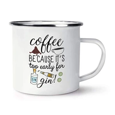 Image of Coffee Because It&#039;s Too Early for Gin Retro Enamel Mug Cup