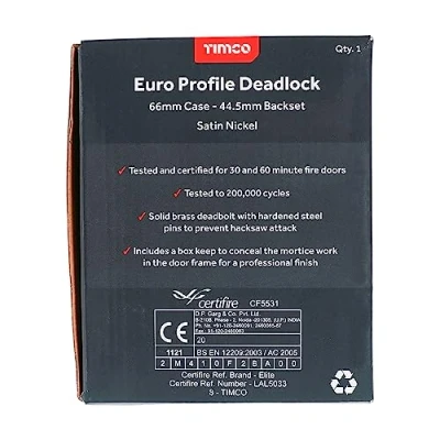Image of Timco Euro Deadlock Satin Nickel (Size 66 case / 45 Backset 1 Each)
