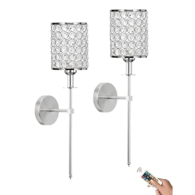 Image of Modern Silver Cordless Wall Lamp Wireless Battery Powered Sconces Set of 2, Not Hardwired Sconce Rechargeable Operated Lights for Bathroom Vanity Bedroom Living Room Hallway
