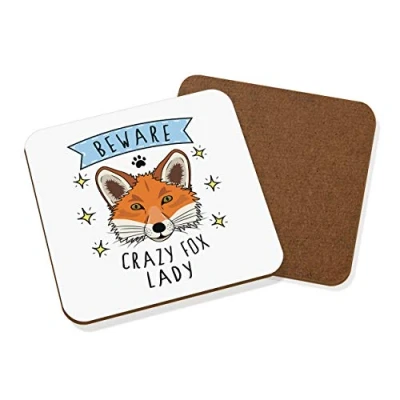 Image of Beware Crazy Fox Lady Coaster Drinks Mat