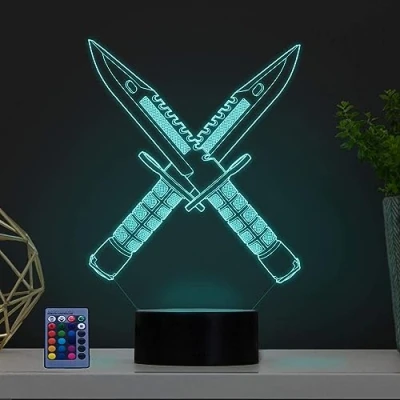Image of HPBN8 Ltd Creative 3D Saber Knife Night Light USB Powered Remote Control Touch Switch Decor Table Optical Illusion Lamps 7/16 Color Changing LED Lamp Xmas Brithday Children Kids Toy Gift