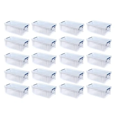 Image of BANKERS BOX 20pk x 10L Plastic Storage Boxes with Lids. ProStore Super Strong Stackable (14 34 21.5cm), Made in the UK, Clear