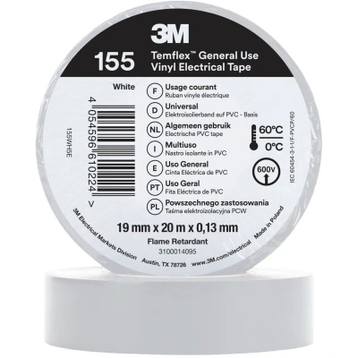 Image of 3M TemFlex 155 19MM X 20M Vinylelectrical Tape White EU