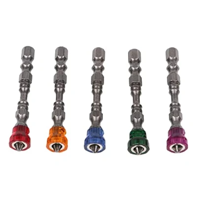 Image of BQLZR 1/4&quot; S2 Chrome Steel Drywall Magnetic Screwdriver Bit PH2 L65xD9mm Plasterboard Screw Bits Hex Shank with Depth Stop 1 Pack of 5