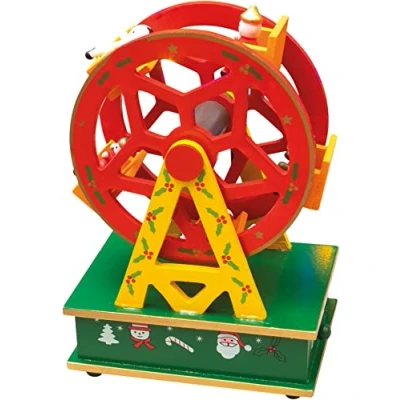 Image of St Helens Home &amp; Garden Mechanical Wooden Ferris Wheel Music Box Wonderfully Festive with Vibrant Colour Detail