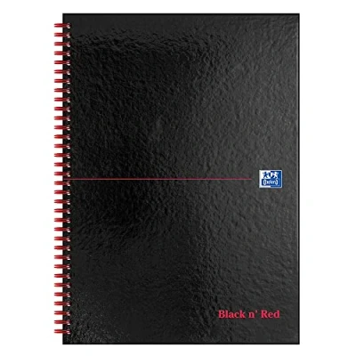 Image of Oxford Black n&#039; Red Ruled A Z Wirebound Hardback A4 Notebook, 140 Pages,Black/Red